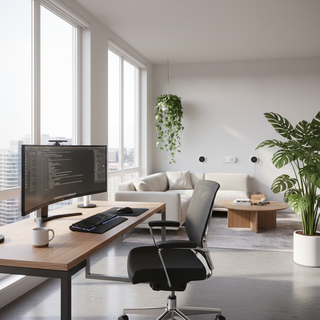 Nowoczesne biuro domowe przygotowane dla cyfrowego nomady